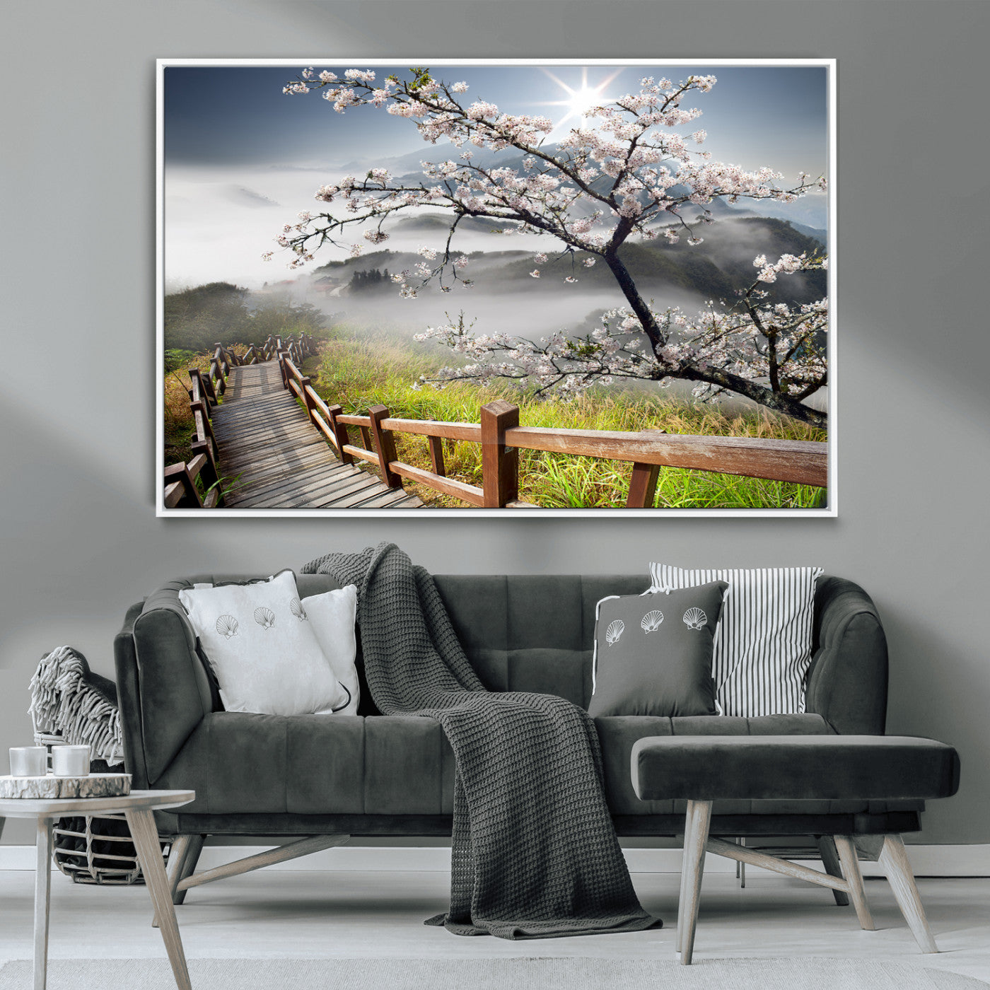 34632598CRY-MGV-CV-36X24-Sakura Cherry Blossom Pathway Canvas Wall Art – Tranquil Walk Through Blossoming Nature – Ready to Hang