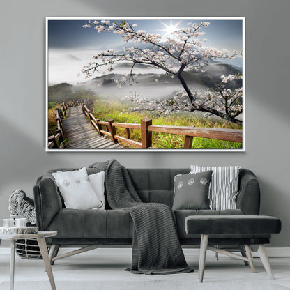 34632598CRY-MGV-CV-36X24-Sakura Cherry Blossom Pathway Canvas Wall Art – Tranquil Walk Through Blossoming Nature – Ready to Hang