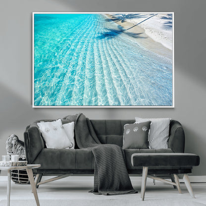 68127042-MGV-FC-36X24_White-Beach Wall Art – Tropical Ocean Canvas Print, Clear Water and White Sand Photography Decor for Bedroom, Living Room, Office,