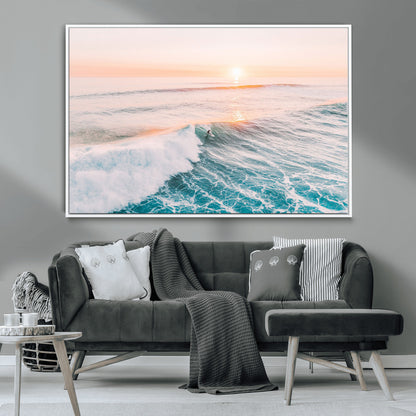 34064591-MGV-CV-36X24-Surfing Wall Art – Sunset Ocean Wave Canvas Print, Surfer Riding Sea Photography Decor for Bedroom, Living Room, Office, Coastal
