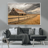 21991117-MGV-CV-36X24-Rustic Barn Wall Art – Weathered Farmhouse Canvas Print, Stormy Sky and Golden Field Photography Decor for Bedroom, Living Room,