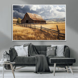 23718739-MGV-CV-36X24-Farmhouse Wall Art – Rustic Barn and Golden Wheat Field Canvas Print, Country Landscape Photography Decor for Bedroom, Living