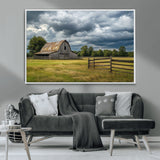 39409517-MGV-CV-36X24-Rustic Barn Wall Art – Weathered Farmhouse and Storm Clouds Canvas Print, Country Landscape Photography Decor for Bedroom, Living