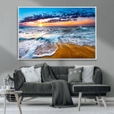 24077769-MGV-CV-36X24-Sunset Beach Wall Art – Ocean Waves Canvas Print, Golden Shoreline Photography Coastal Decor for Living Room, Bedroom, Office,