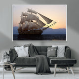 99957679-MGV-CV-36X24-Majestic Sailing Ship Wall Art – Sunset Ocean Voyage, Classic Tall Ship with Wind Filled Sails Canvas Print for Home, Office,