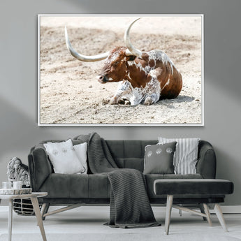89096667-MGV-CV-36X24-Texas Longhorn Wall Art – Rustic Western Canvas Print, Cattle Photography Decor for Ranch House, Living Room, Office, Man Cave