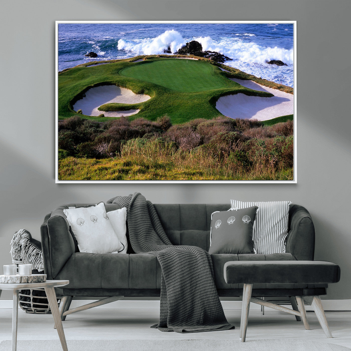 22776914-MGV-CV-36X24-Golf Course Wall Art – Oceanfront Green Canvas Print, Coastal Pebble Beach Photography Sports Decor for Living Room, Office, Man