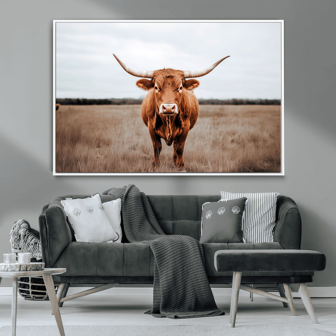 16316734-MGV-CV-36X24-Texas Longhorn Wall Art – Rustic Bull Portrait Canvas Print, Western Farmhouse Animal Photography Decor for Living Room, Office,