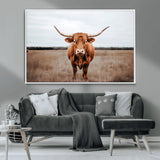 16316734-MGV-CV-36X24-Texas Longhorn Wall Art – Rustic Bull Portrait Canvas Print, Western Farmhouse Animal Photography Decor for Living Room, Office,