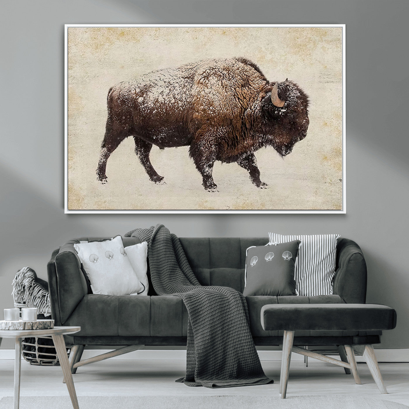 54810031-MGV-CV-36X24-Western Wall Art – Snow Covered Bison Canvas Print, Rustic Wildlife Photography Decor for Bedroom, Living Room, Office, Lodge,
