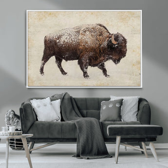 54810031-MGV-CV-36X24-Western Wall Art – Snow Covered Bison Canvas Print, Rustic Wildlife Photography Decor for Bedroom, Living Room, Office, Lodge,