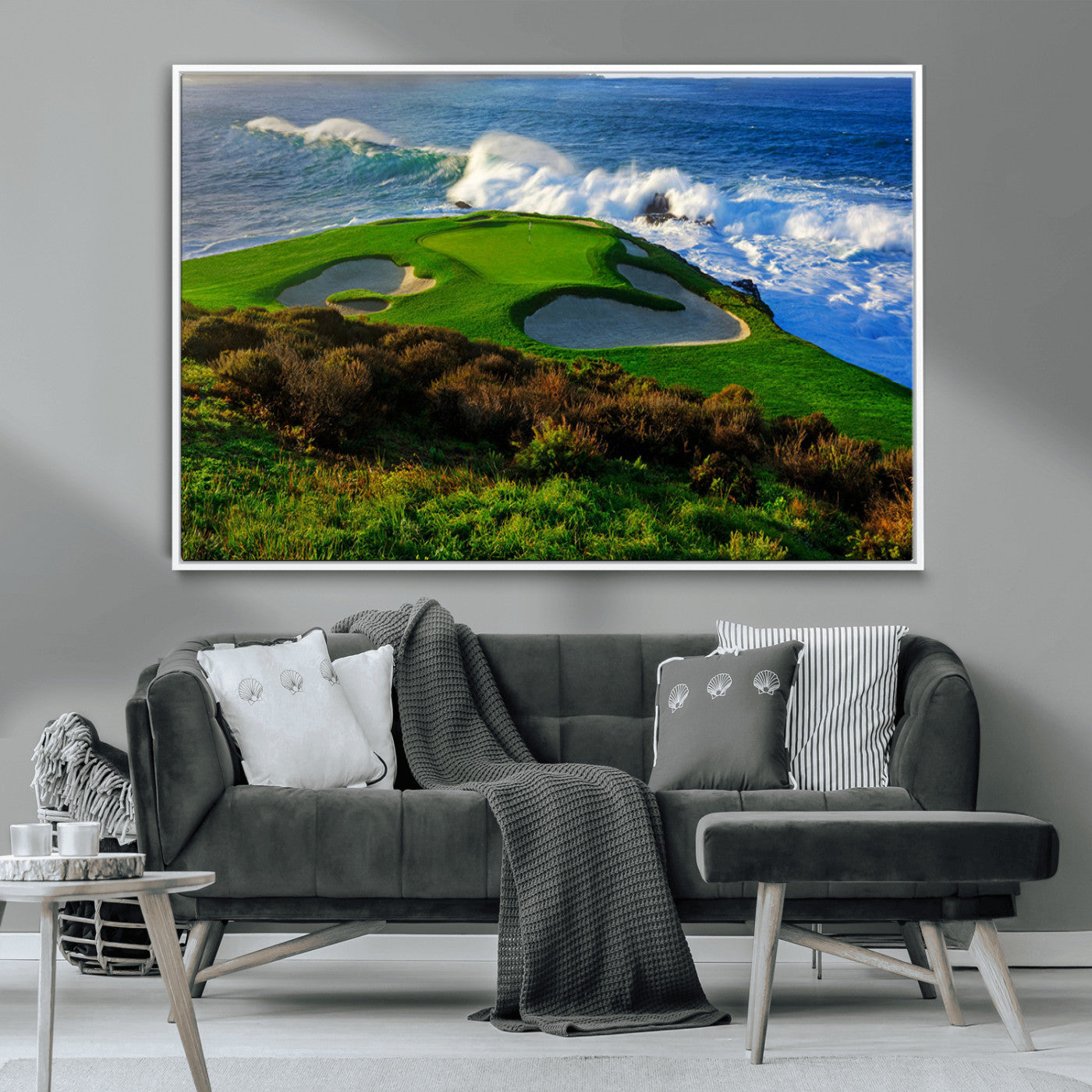 13644055-MGV-CV-36X24-Golf Wall Art – Oceanfront Green Canvas Print, Scenic Coastal Course Photography Decor for Bedroom, Living Room, Office, Sports