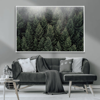 84059409-MGV-CV-36X24-Forest Wall Art – Misty Evergreen Trees Canvas Print, Tranquil Nature Photography Decor for Bedroom, Living Room, Office, Cabin or