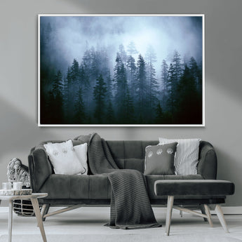 93439624-MGV-CV-36X24-Forest Wall Art – Misty Pine Trees Canvas Print, Moody Nature Photography Decor for Bedroom, Living Room, Office, Cabin, Lodge or