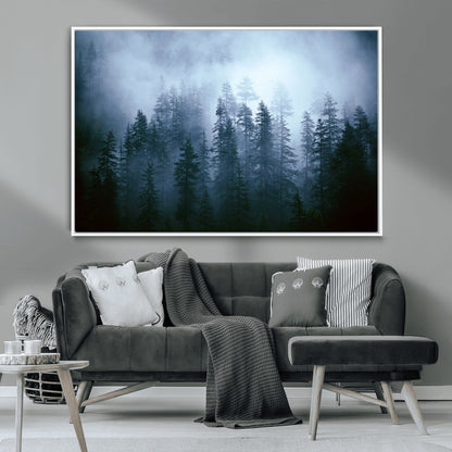 93439624-MGV-CV-36X24-Forest Wall Art – Misty Pine Trees Canvas Print, Moody Nature Photography Decor for Bedroom, Living Room, Office, Cabin, Lodge or