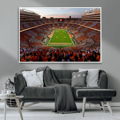 37160229-MGV-CV-36X24-Neyland Stadium Wall Art – Panoramic Tennessee Volunteers Sunset Canvas Print, Checkerboard Crowd Football Game Day Decor for