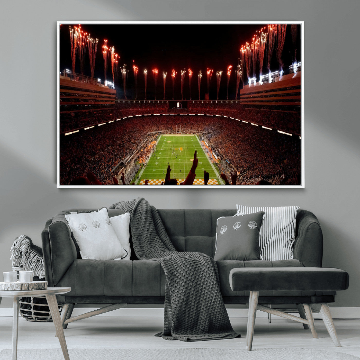 73358115-MGV-CV-36X24-Neyland Stadium Wall Art – Panoramic Tennessee Volunteers Night Game Canvas Print, Fireworks Football Celebration Sports Decor for