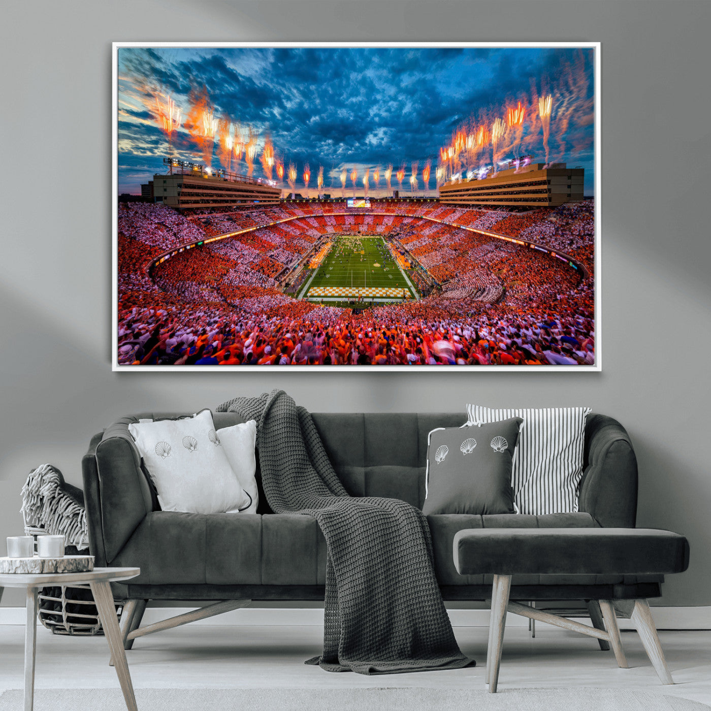 94266219-MGV-CV-36X24-Neyland Stadium Wall Art – Panoramic Tennessee Volunteers Checkerboard Crowd Fireworks Canvas Print, Football Game Day Sports