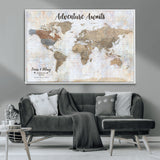 30792405-MGV-CV-36X24-Personalized World Map Wall Art – Rustic Beige Adventure Travel Map with Custom Couple Names, Vintage Wall Decor for Home or