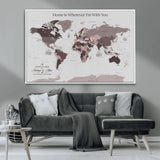 33204797-MGV-CV-36X24-Personalized World Map Wall Art – Burgundy & Grey Adventure Travel Map with Custom Names, Romantic Wall Decor for Couples, Home or