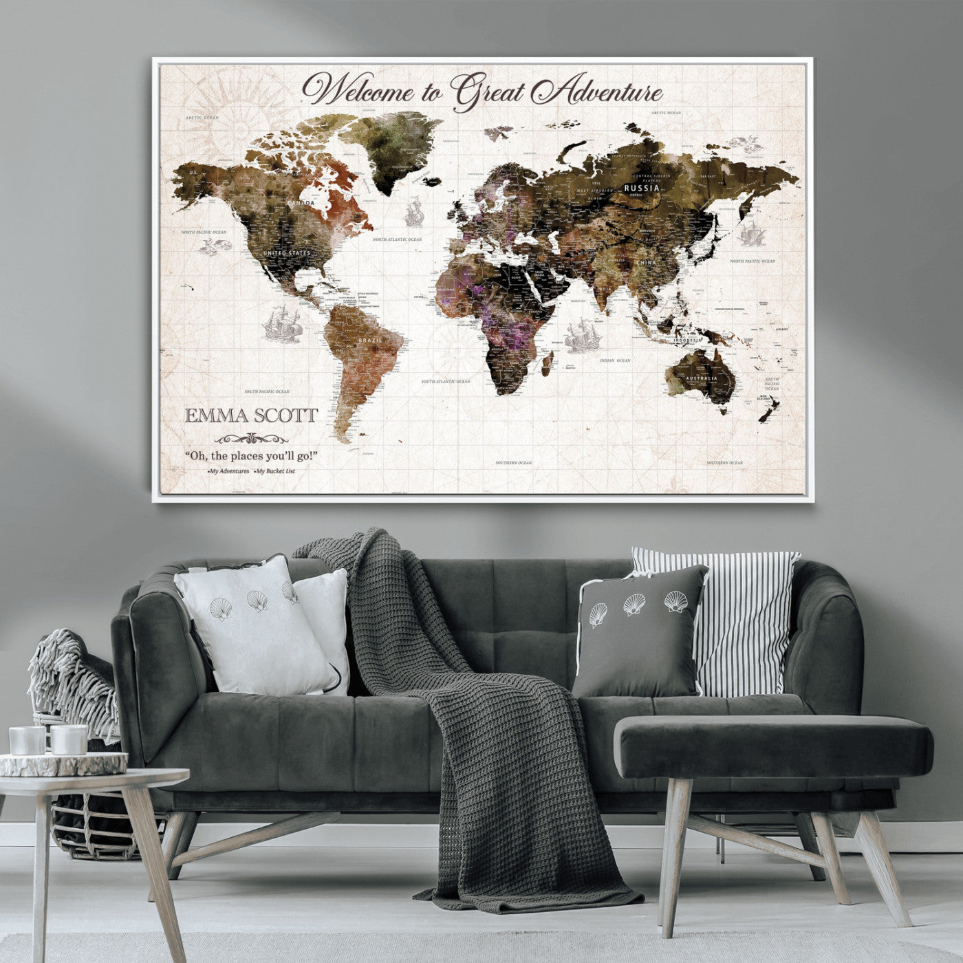 33631532-MGV-CV-36X24-Personalized World Map Wall Art – Dark Vintage Adventure Travel Map with Custom Names, Rustic Wall Decor for Couples, Home or