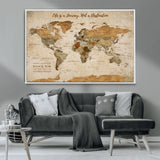 75179116-MGV-CV-36X24-Personalized World Map Wall Art – Rustic Vintage Travel Map with Custom Names, Inspirational Adventure Décor for Couples, Families