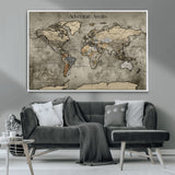 72658967-MGV-CV-36X24-Personalized World Map Wall Art – Adventure Awaits Rustic Sepia Travel Map with Custom Names, Vintage Wall Decor for Couples, Home