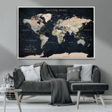 15547583-MGV-CV-36X24-Personalized World Map Wall Art – Rustic Navy Adventure Awaits Travel Map with Custom Couple Names, Vintage Wall Decor for Home or
