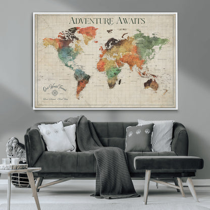 24737989-MGV-CV-36X24-Personalized World Map Wall Art – Colorful Vintage Adventure Travel Map with Custom Names, Unique Wall Decor for Couples,