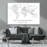 43438578-MGV-CV-36X24-Personalized World Map Wall Art – Black and White Minimal Travel Map with Custom Names, Elegant Wall Decor for Couples, Wedding or