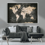 70534097-MGV-CV-36X24-Personalized World Map Wall Art – Dark Vintage Adventure Style Travel Map with Custom Names, Unique Wall Decor for Couples, Home