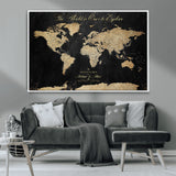98947257-MGV-CV-36X24-Personalized World Map Wall Art – Vintage Black Adventure Travel Map with Custom Names, Elegant Push Pin Canvas for Couples Home