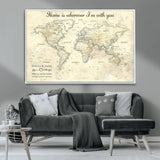 35009043-MGV-CV-36X24-Personalized World Map Wall Art – Vintage Beige Travel Map with Custom Names and Date, Romantic Anniversary Gift for Couples Home