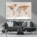 34289723-MGV-CV-36X24-Personalized World Map Wall Art – Elegant Beige and Brown Adventure Map Canvas Print for Family Home, Living Room, Study or Office