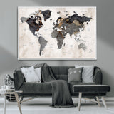 MGV-FC-36X24 - World Map Wall Art Canvas Print, Framed Rustic Map Art Picture Print, Antique Map Perfect Rustic Explorer Decor Artwork