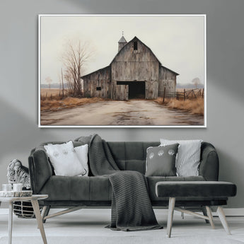 90499-MGV-CV-36X24-Old Barn Wall Art Canvas Print, Framed Rustic Barn Art Picture Print, Abandoned Farm Perfect Rustic Farmhouse Decor Artwork