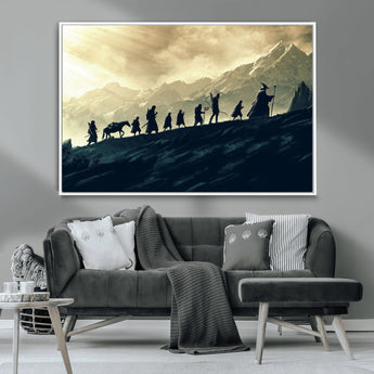 76547-MGV-CV-36X24-Fellowship Journey Wall Art Canvas Print, Framed LOTR Art Picture Print, Middle Earth Perfect Tolkien Fantasy Decor Artwork