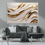 41237-MGV-CV-36X24-Gold Waves Wall Art Canvas Print, Framed Elegant Flow Art Picture Print, Luxury Layers Perfect Minimal Luxe Decor Artwork