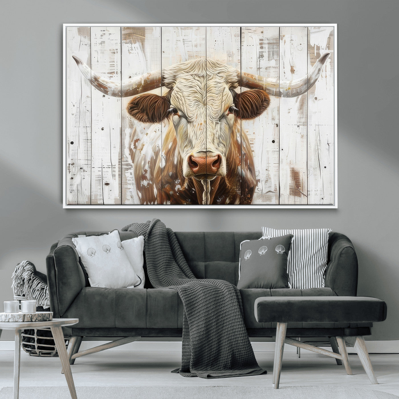 10840-MGV-CV-36X24-Texas Longhorn Wall Art Canvas Print, Framed Rustic Bull Art Picture Print, Western Cattle Perfect Rustic Western Decor Artwork