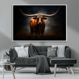 12484-MGV-CV-36X24-Texas Longhorn Wall Art Canvas Print, Framed Western Bull Art Picture Print, Moody Cattle Perfect Moody Western Decor Artwork