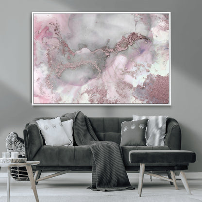 16416-MGV-CV-36X24-Blush Marble Wall Art Canvas Print, Framed Rose Gold Art Picture Print, Pink Cloudy Perfect Modern Glam Decor Artwork