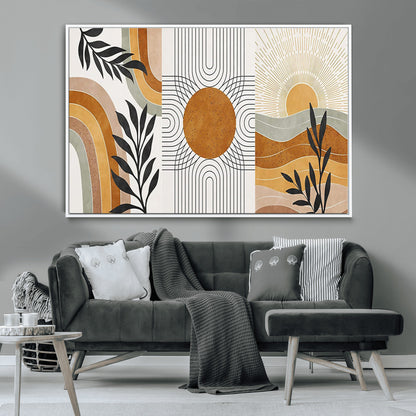 32359-MGV-CV-36X24-Modern Sun Wall Art Canvas Print, Framed Retro Horizon Art Picture Print, Sunburst Design Perfect Mid Century Boho Decor Artwork
