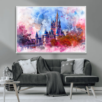15129-MGV-CV-36X24-Disney Castle Wall Art Canvas Print, Framed Cinderella Palace Art Picture Print, Fantasy Kingdom Perfect Whimsical Fairytale Decor