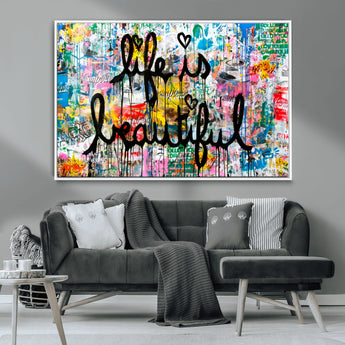 36856-MGV-CV-36X24-Life Is Beautiful Wall Art – Colorful Graffiti Canvas Print, Modern Street Style Artwork, Inspirational Decor for Living Room,