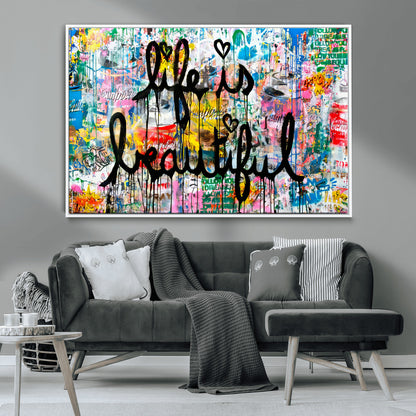 36856-MGV-CV-36X24-Life Is Beautiful Wall Art – Colorful Graffiti Canvas Print, Modern Street Style Artwork, Inspirational Decor for Living Room,