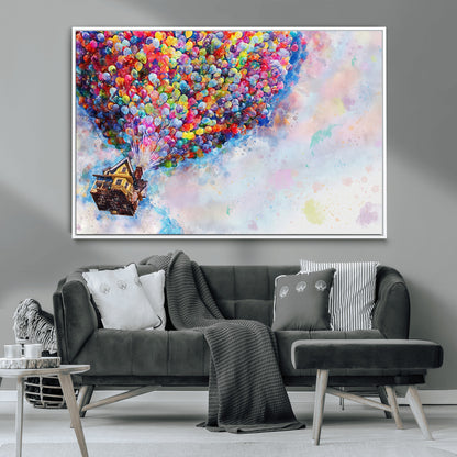 18792-MGV-CV-36X24-Up Movie House Wall Art Canvas Print, Framed Carls Journey Art Picture Print, Up Inspired Perfect Animated Whimsical Decor Artwork