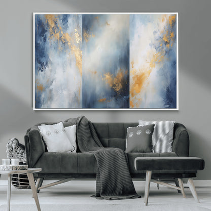 41836-MGV-CV-36X24-Abstract Gold Wall Art Canvas Print, Framed Blue Layers Art Picture Print, Elegant Cloud Perfect Elegant Minimalist Decor Artwork