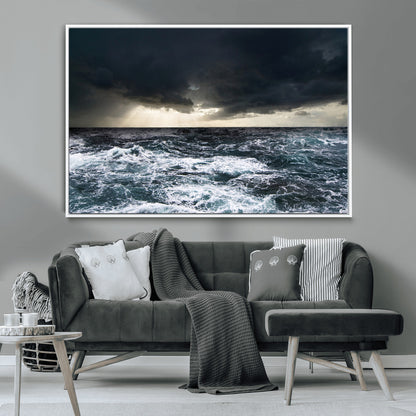 51359-MGV-CV-36X24-Stormy Ocean Wall Art Canvas Print, Framed Moody Seascape Art Picture Print, Ocean Storm Perfect Dramatic Coastal Decor Artwork