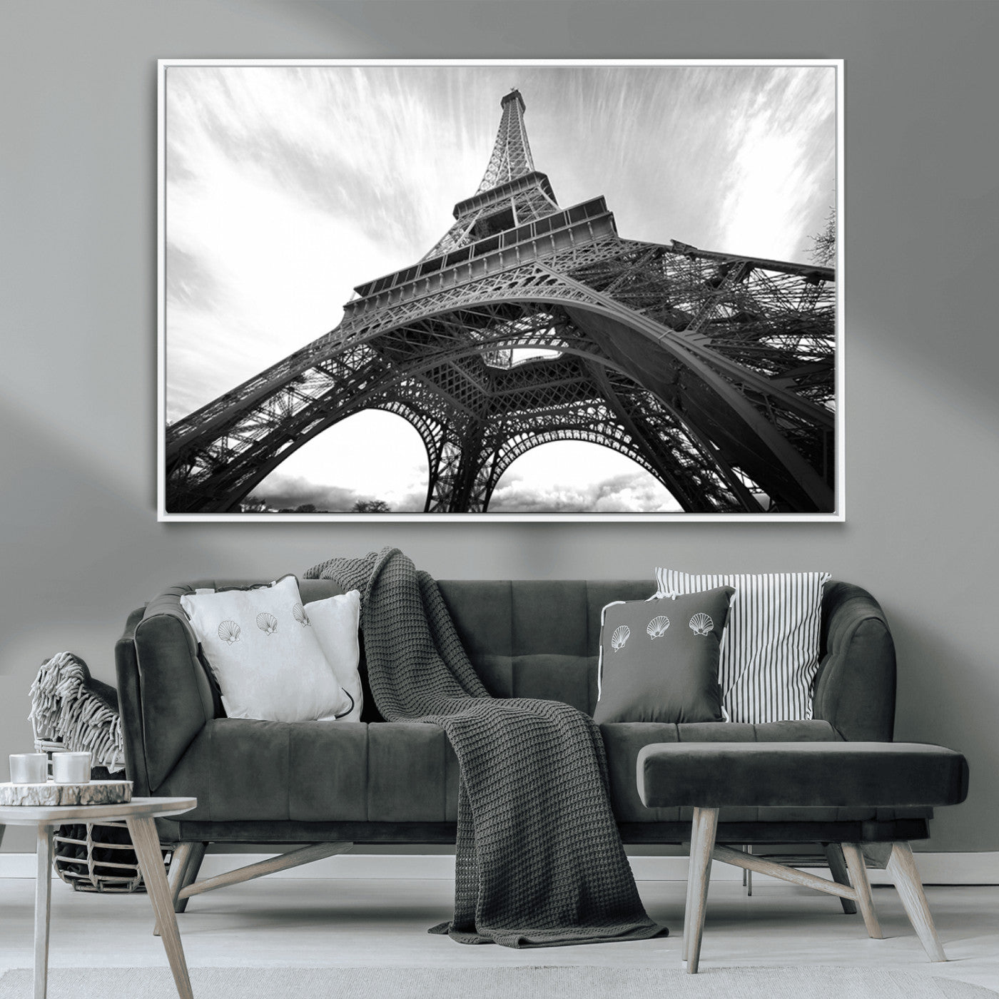 40006-MGV-CV-36X24-Eiffel Tower Wall Art – Black and White Architectural Photo Print, Paris Inspired Decor for Bedroom, Office, Studio or Modern