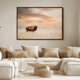 87282289-MGV-FC-36X24_Walnut-Bison Wall Art Canvas Print, Framed Buffalo Art Picture Print, Western Prairie Perfect Rustic Decor Artwork